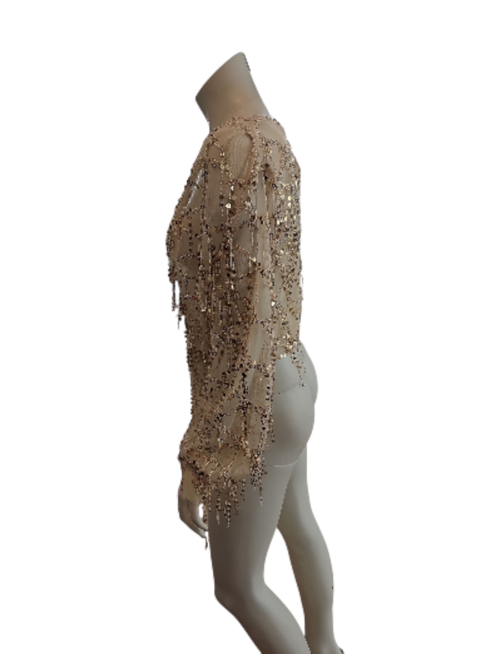 Oh Polly Champagne Sequin Tie-Front Shrug - Picture 3 of 11